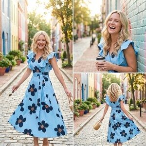 Kate Spade Grand Flora Poplin Midi Dress